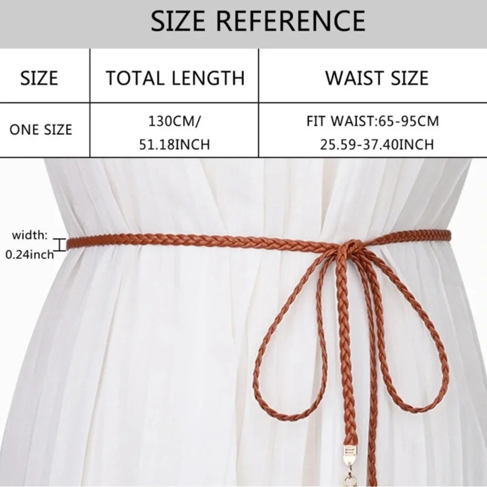 NEW| Women’s Elegant Faux Pearl Braided Vintage Style Skinny Belt PU Leather